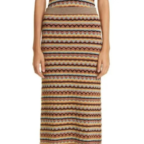 NWT Ulla Johnson Cosette Striped Neutral Knit Midi Skirt in Tiger's Eye P $650 - Picture 15 of 16